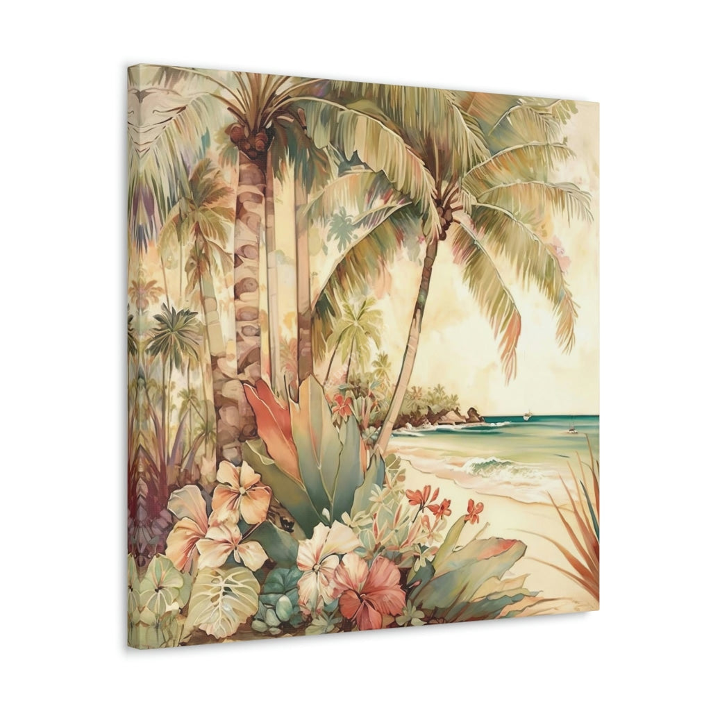 A Glowing Escape: Capture The Serene Beauty Of A Vintage Tropical Beach With Soothing Palette Canvas