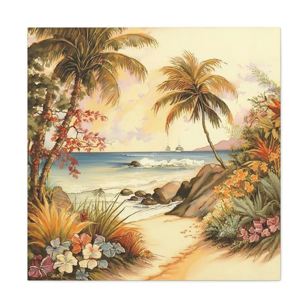 Create an Oasis: A Vintage Tropical Beach Canvas Print Wall Art