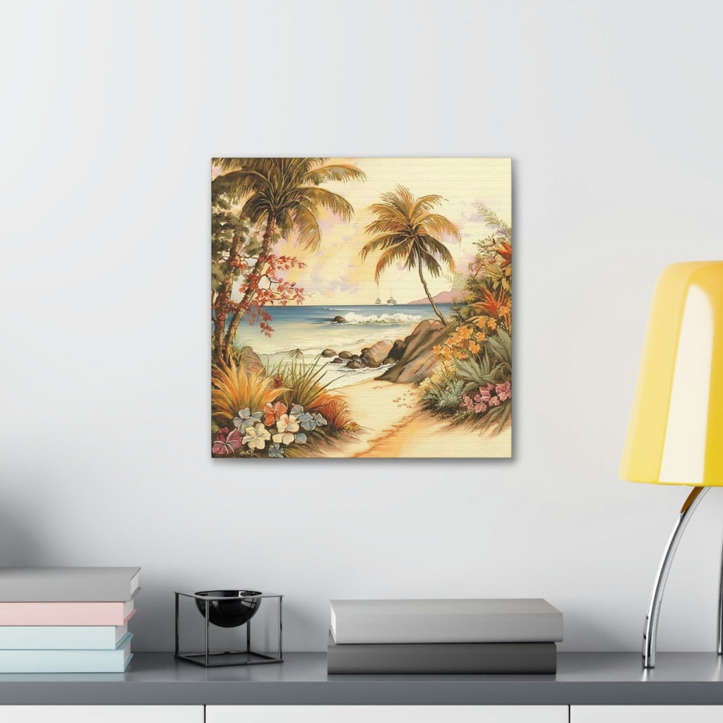 Create An Oasis: Experience The Tranquility Of A Vintage Tropical Beach Canvas