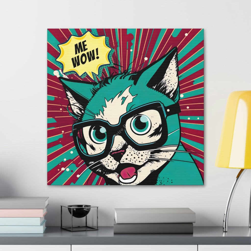 Get Ready To Meow - A Whimsical Pop Art Cat Portrait! Canvas