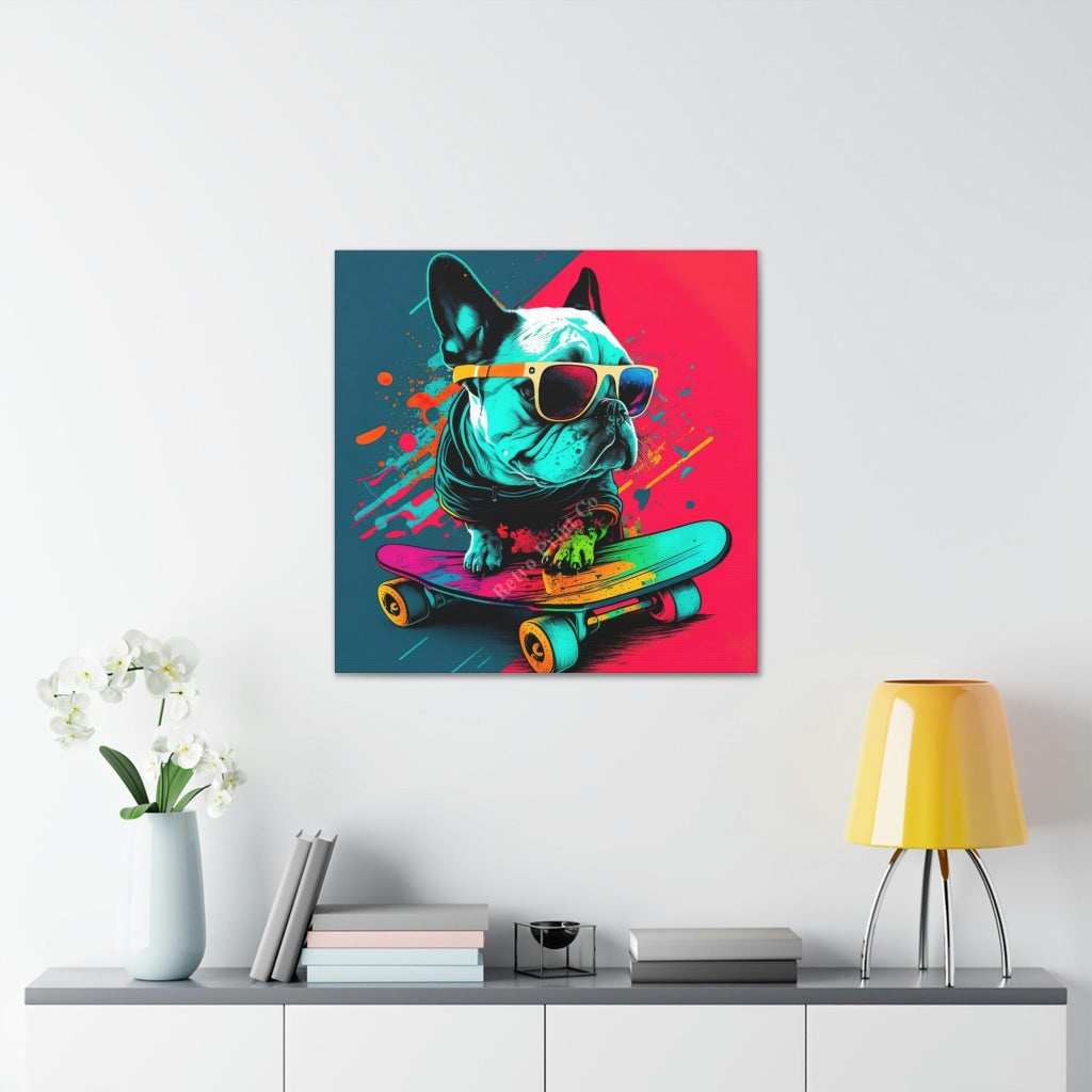 Take A Ride With The Frenchie - Go Skateboarding! Canvas
