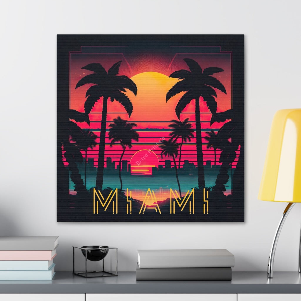 Relive The Magic Of 1980S Miami - An Unforgettable Sunset! Canvas