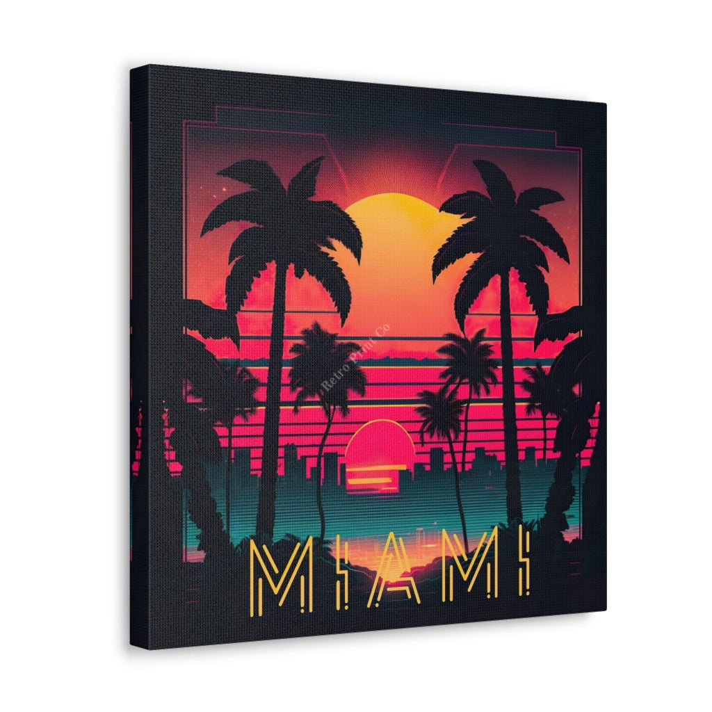 Relive The Magic Of 1980S Miami - An Unforgettable Sunset! Canvas