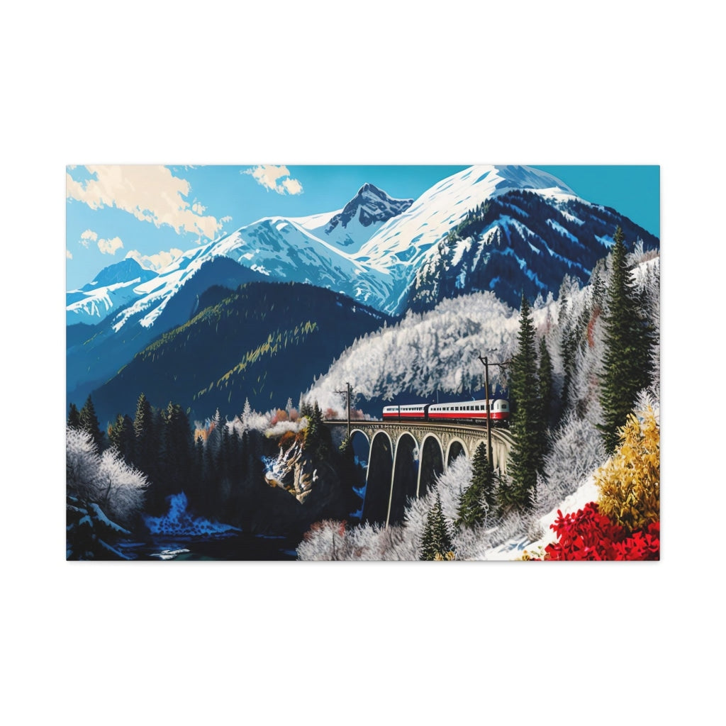 The Magic Of The Mountains: Vintage Train In Swiss Alps Canvas Print Wall Art 36 X 24 / Premium