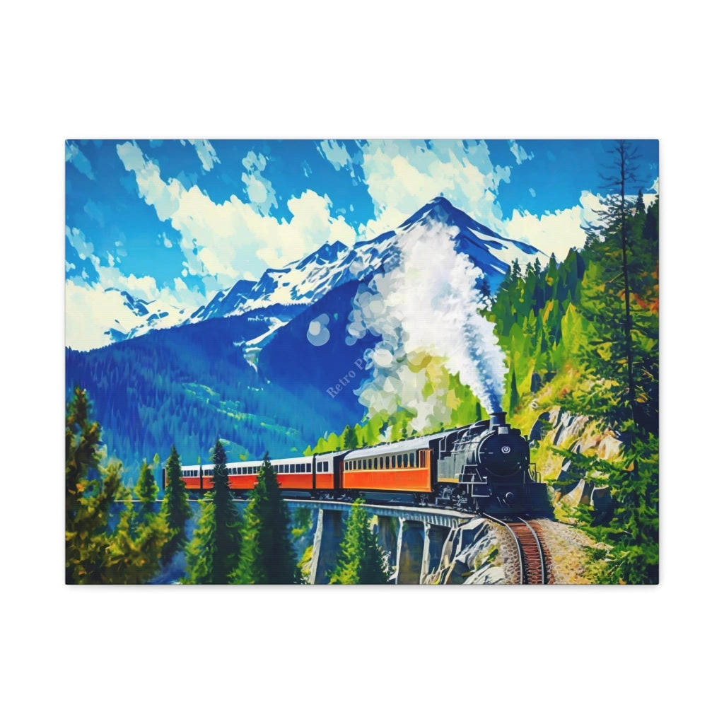 The Majesty Of The Swiss Alps: Vintage Train Travel Canvas Print Wall Art 24 X 18 / Premium Gallery