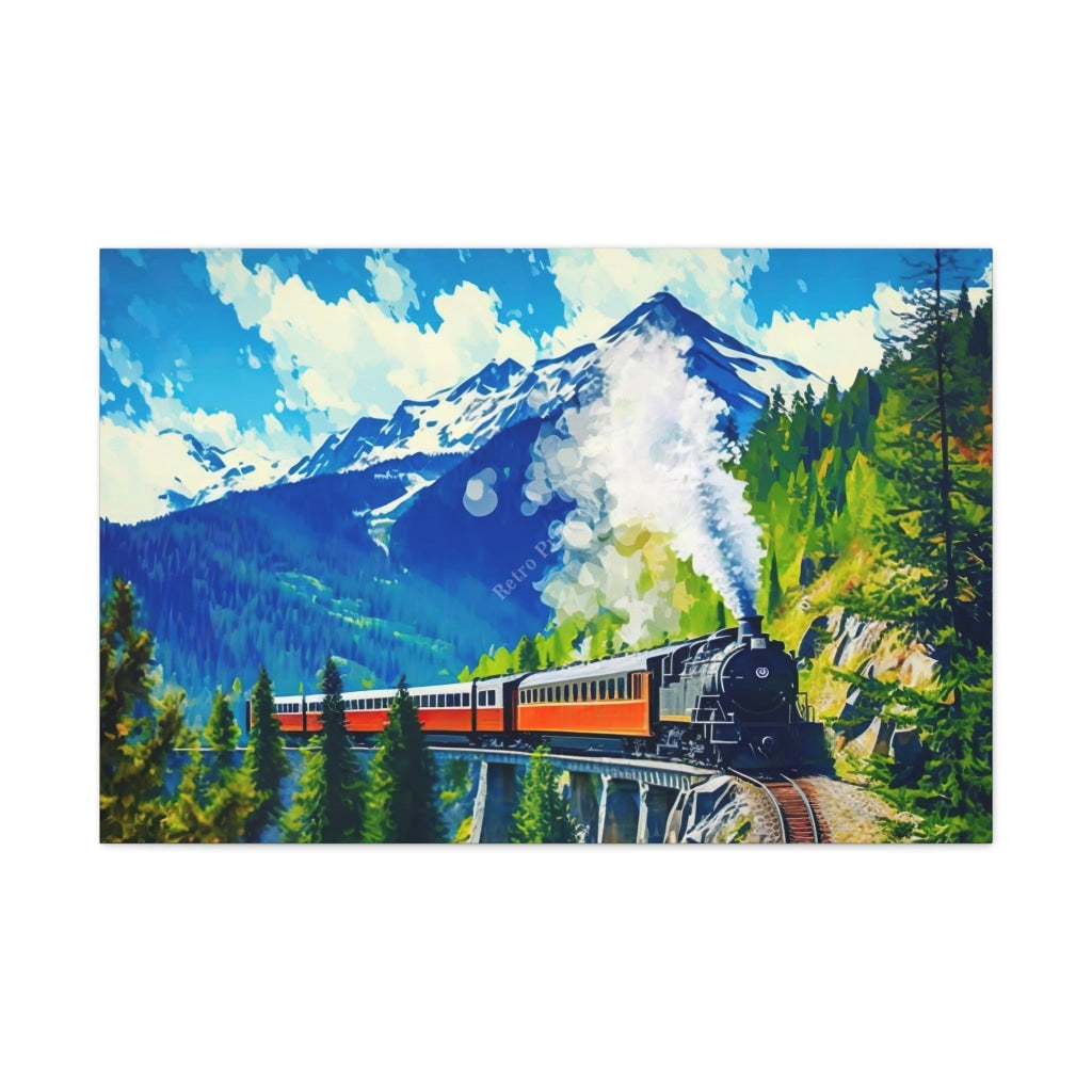 The Majesty Of The Swiss Alps: Vintage Train Travel Canvas Print Wall Art 36 X 24 / Premium Gallery