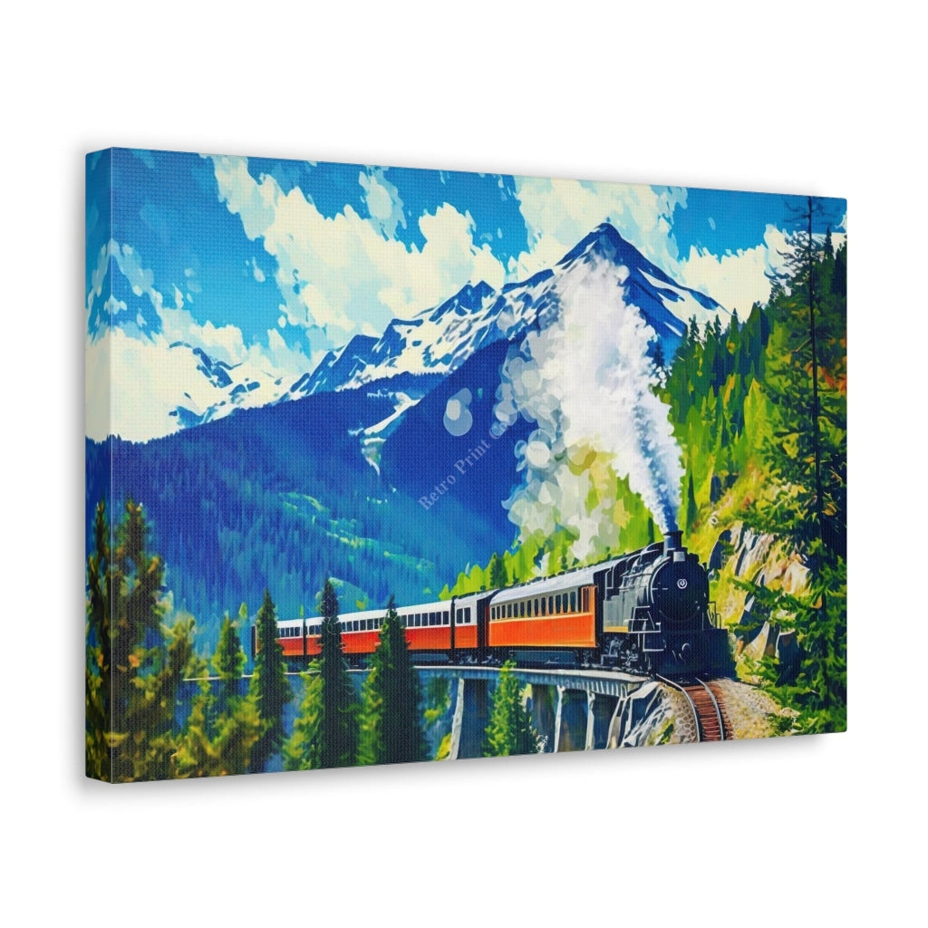The Majesty Of The Swiss Alps: Vintage Train Travel Canvas Print Wall Art