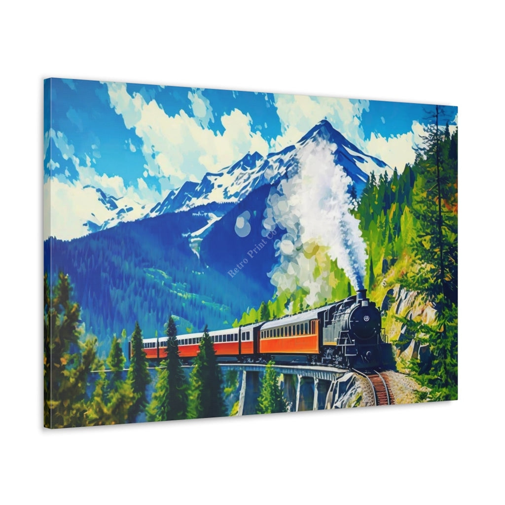 The Majesty Of The Swiss Alps: Vintage Train Travel Canvas Print Wall Art