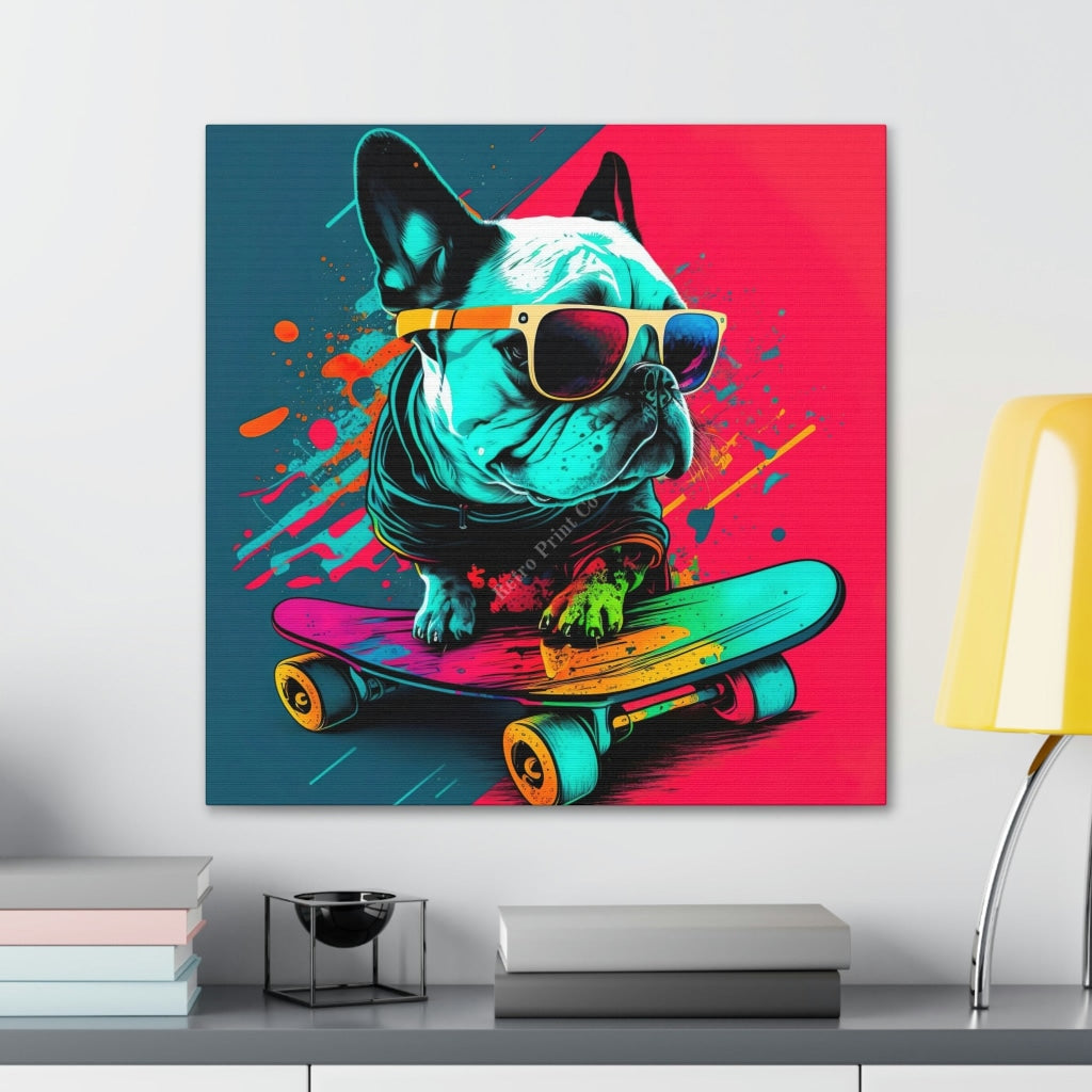 Take A Ride With The Frenchie - Go Skateboarding! Canvas